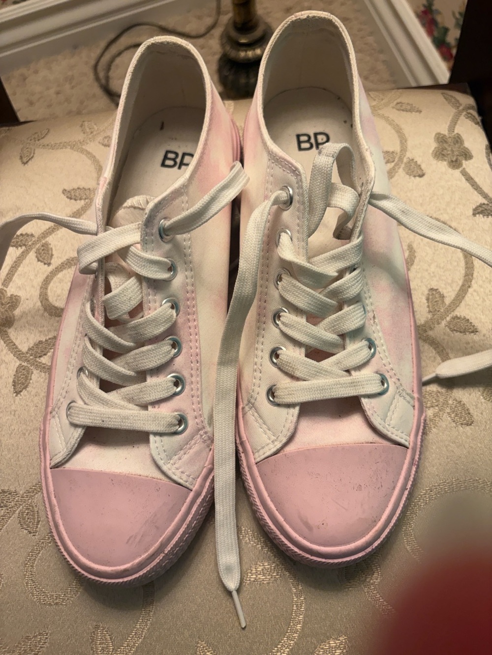 bp Pink and White Low-Top Canvas Sneakers for Women